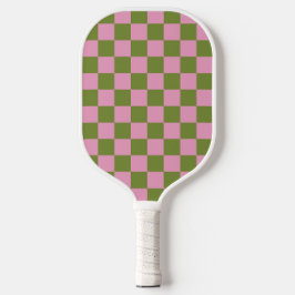 Pink Green Checkered Gingham Pattern Pickleball Schläger