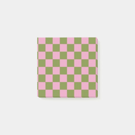 Pink Green Checkered Gingham Pattern Post-it Klebezettel (Vorderseite)