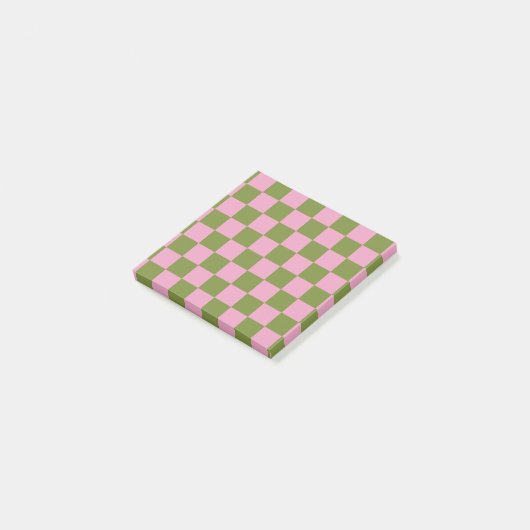 Pink Green Checkered Gingham Pattern Post-it Klebezettel (angewinkelt)