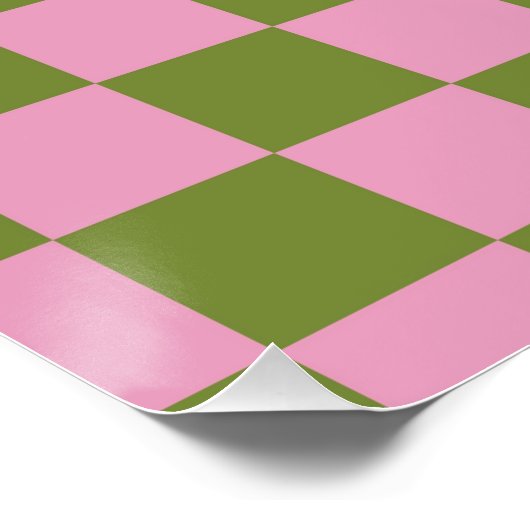 Pink Green Checkered Gingham Pattern Poster (Ecke)
