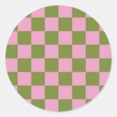 Pink Green Checkered Gingham Pattern Runder Aufkleber (Vorderseite)