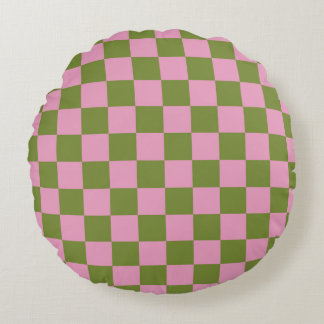 Pink Green Checkered Gingham Pattern Rundes Kissen