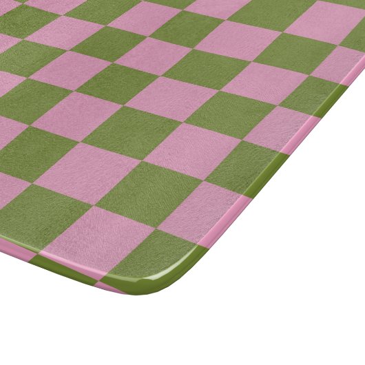 Pink Green Checkered Gingham Pattern Schneidebrett (Ecke)