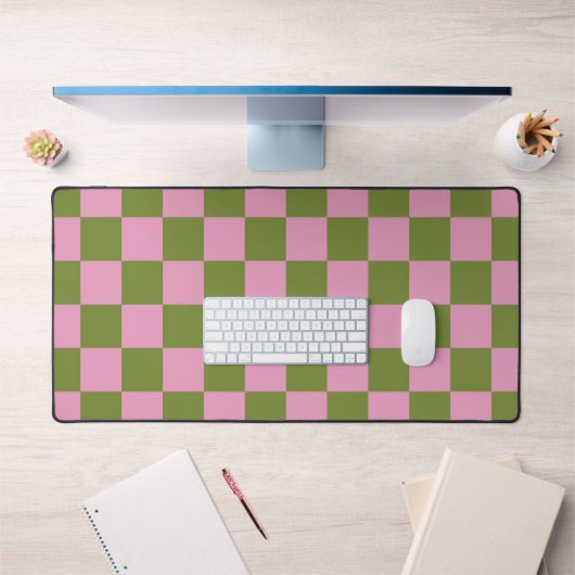 Pink Green Checkered Gingham Pattern Schreibtischunterlage (Büro 1)