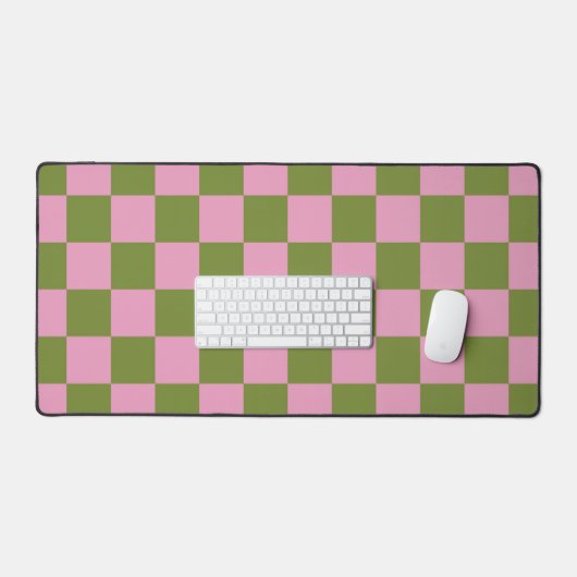 Pink Green Checkered Gingham Pattern Schreibtischunterlage (Tastatur & Maus)