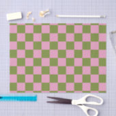 Pink Green Checkered Gingham Pattern Seidenpapier (Handwerk)