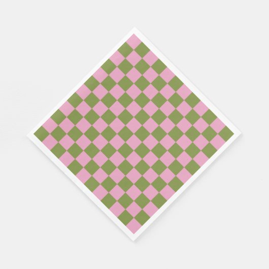 Pink Green Checkered Gingham Pattern Serviette (Ecke)