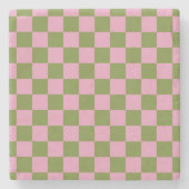 Pink Green Checkered Gingham Pattern Steinuntersetzer (Vorderseite)