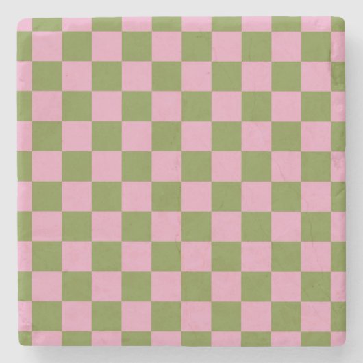 Pink Green Checkered Gingham Pattern Steinuntersetzer (Vorderseite)