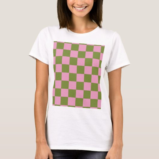 Pink Green Checkered Gingham Pattern T-Shirt (Vorderseite)