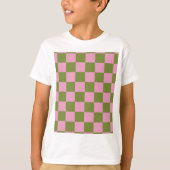 Pink Green Checkered Gingham Pattern T-Shirt (Vorderseite)
