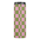 Pink Green Checkered Gingham Pattern Thermosbecher (Rückseite)