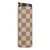 Pink Green Checkered Gingham Pattern Thermosbecher (Nach rechts gedreht)