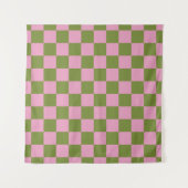 Pink Green Checkered Gingham Pattern Wandteppich (Vorderseite (Horizontal))