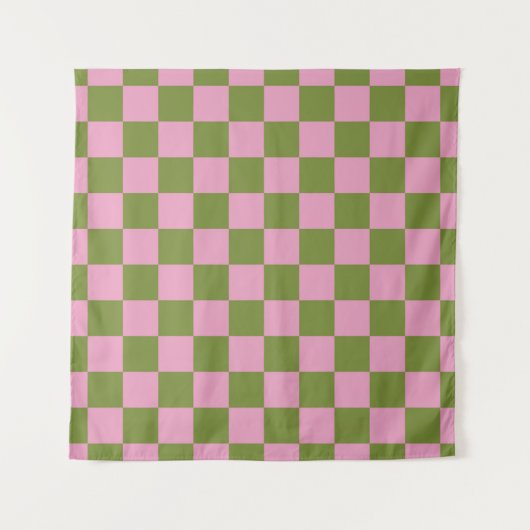 Pink Green Checkered Gingham Pattern Wandteppich (Vorderseite (Horizontal))