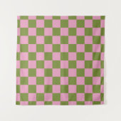 Pink Green Checkered Gingham Pattern Wandteppich (Vorderseite)