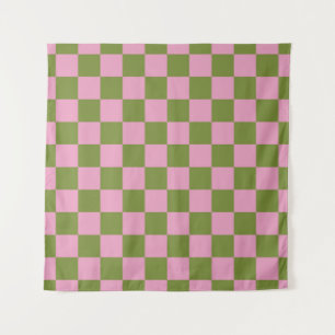Pink Green Checkered Gingham Pattern Wandteppich