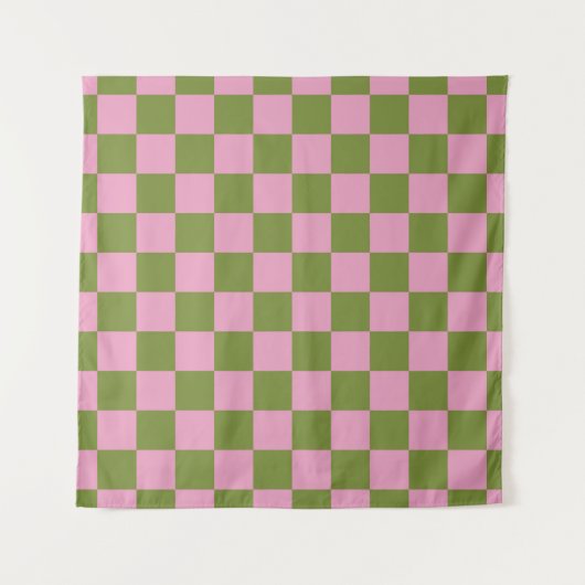 Pink Green Checkered Gingham Pattern Wandteppich (Vorderseite)