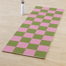 Pink Green Checkered Gingham Pattern Yogamatte