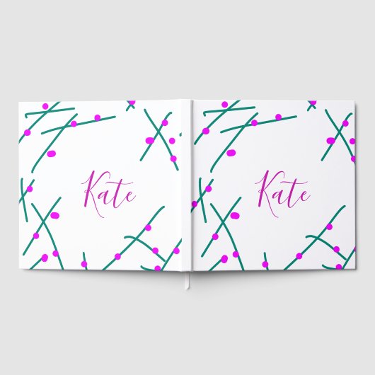 Pink green cherry tree name boho retro rustic bold gästebuch (Voll)