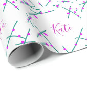 Pink green cherry tree name boho retro rustic bold geschenkpapier (Rolleneckpunkt)