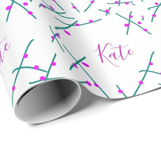 Pink green cherry tree name boho retro rustic bold geschenkpapier (Rolleneckpunkt)