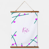 Pink green cherry tree name boho retro rustic bold wandteppich mit holzrahmen (Vorderseite)
