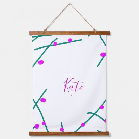 Pink green cherry tree name boho retro rustic bold wandteppich mit holzrahmen (Vorderseite)