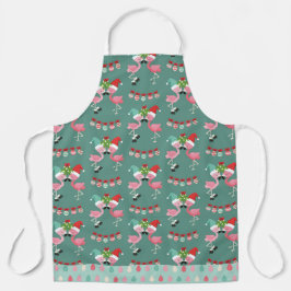 PINK & GREEN CHRISTMAS FLAMINGOS MIT ORNAMENS SCHÜRZE