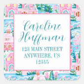 Pink & Green Christmas Gingerbrot Rücksendeadresse Quadratischer Aufkleber (Vorderseite)