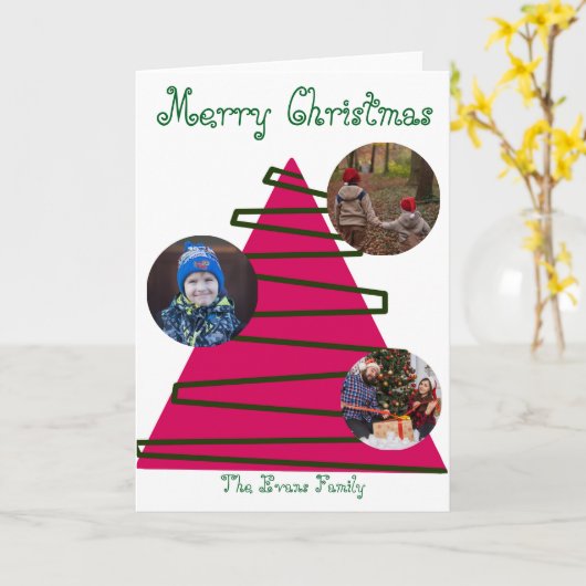 Pink & green Christmas tree Karte (Gelbe Blume)