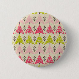 Pink & green Christmas trees Button