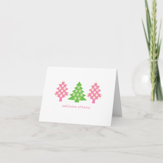 Pink & Green Christmas Trees Note Cards Dankeskarte (Vorderseite)