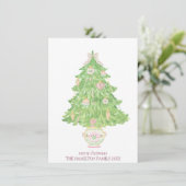 Pink & Green Coquette Bow Preppy Feiertagskarte (Stehend Vorderseite)