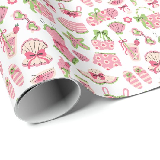Pink & Green Coquette Summer Beach Vacation Geschenkpapier (Rolleneckpunkt)