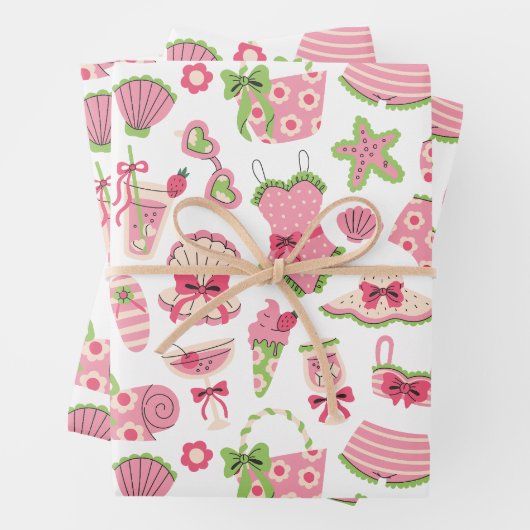 Pink & Green Coquette Summer Beach Vacation Geschenkpapier Set (Beispiel)