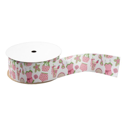 Pink & Green Coquette Summer Beach Vacation Ripsband (Spule)