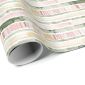 Pink Green Cream Stripes Birthday Geschenkpapier (Rolleneckpunkt)