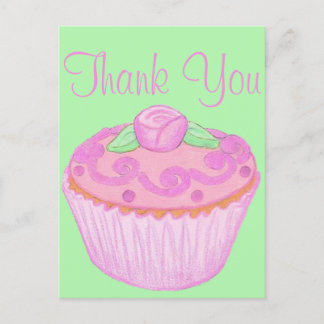 Pink Green Cupcake Danke, Postcard 3 Postkarte