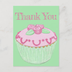 Pink Green Cupcake Danke Postcard Postkarte