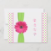 Pink Green Daisy Polka Dot Bat Mitzvah RSVP-Karte RSVP Karte (Vorderseite)