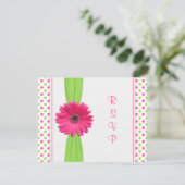 Pink Green Daisy Polka Dot Bat Mitzvah RSVP-Karte RSVP Karte (Stehend Vorderseite)