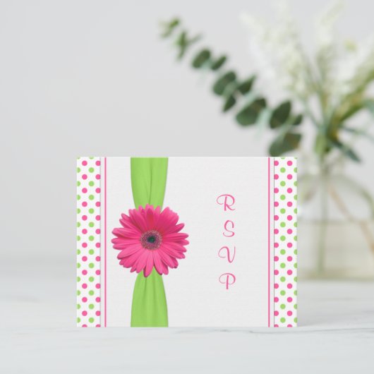 Pink Green Daisy Polka Dot Bat Mitzvah RSVP-Karte RSVP Karte (Stehend Vorderseite)