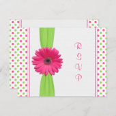 Pink Green Daisy Polka Dot Bat Mitzvah RSVP-Karte RSVP Karte (Vorne/Hinten)