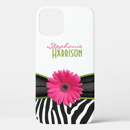 Pink Green Daisy Zebra Print Personalisiert Case-Mate iPhone Hülle (Rückseite)