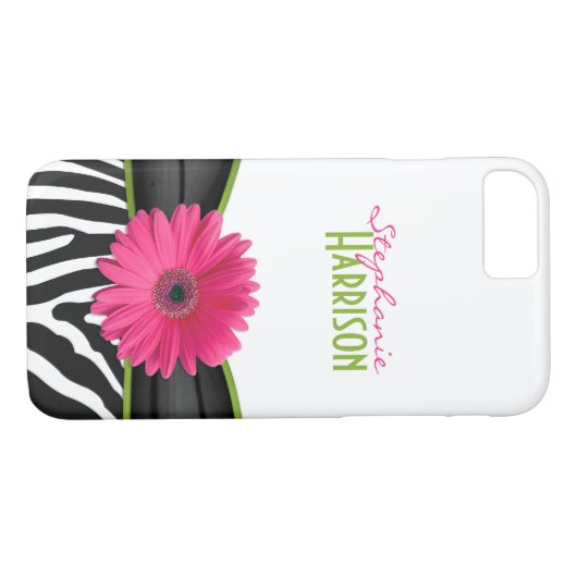 Pink Green Daisy Zebra Print Personalisiert Case-Mate iPhone Hülle (Rückseite (Horizontal))