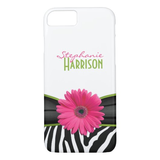 Pink Green Daisy Zebra Print Personalisiert Case-Mate iPhone Hülle (Rückseite)