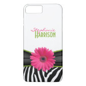 Pink Green Daisy Zebra Print Personalisiert Case-Mate iPhone Hülle (Rückseite)