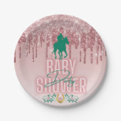 Pink|Green Elegante Glitzer Tropfen Derby Baby Dus Pappteller (Vorderseite)