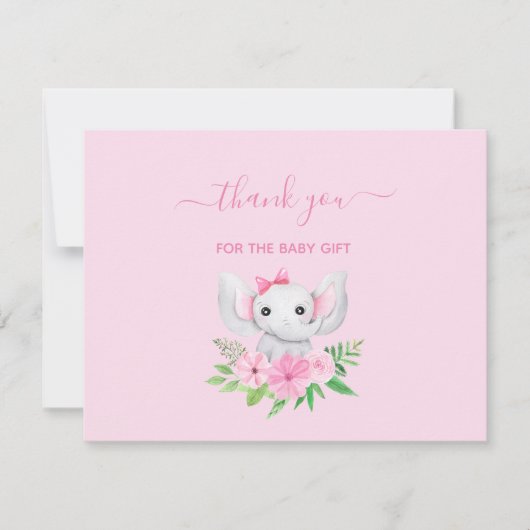 Pink Green Elephant Blume Baby Danke Karte (Vorderseite)